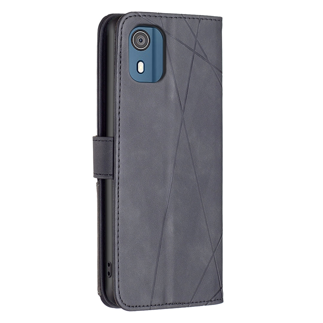 Nokia C02 Rhombus Texture Leather Phone Case with Magnetic Buckle and Card Holder