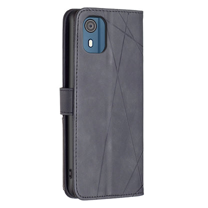 Nokia C02 Rhombus Texture Leather Phone Case with Magnetic Buckle and Card Holder