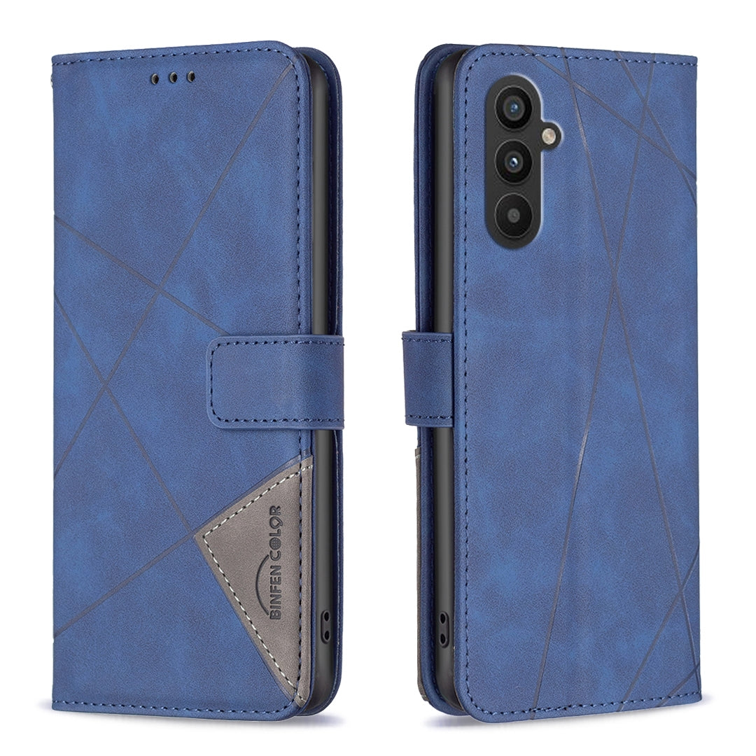 Samsung Galaxy A25 5G Rhombus Texture Leather Phone Case with Magnetic Buckle and Card Holder