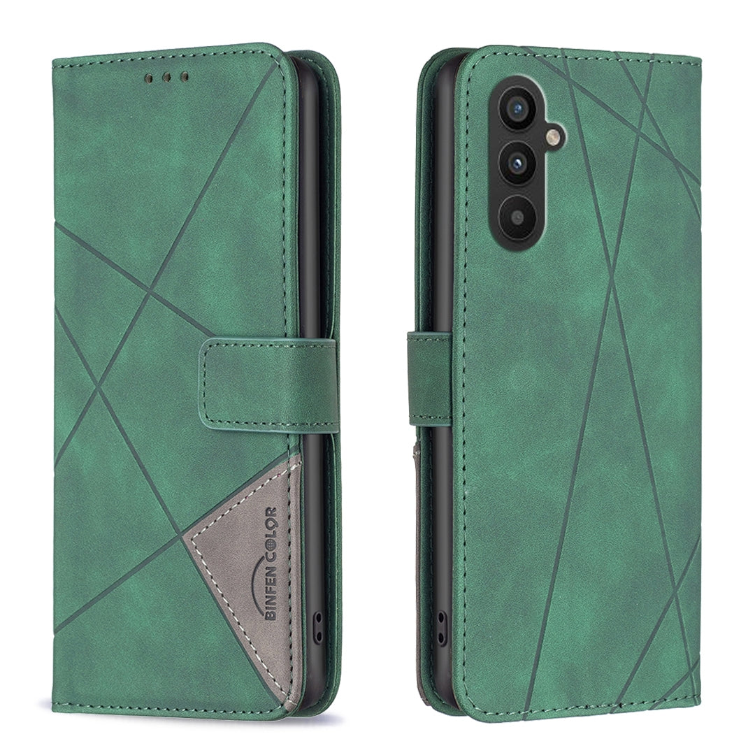 Samsung Galaxy A25 5G Rhombus Texture Leather Phone Case with Magnetic Buckle and Card Holder