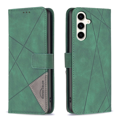 Samsung Galaxy S23 FE 5G Rhombus Texture Leather Phone Case with Magnetic Buckle and Card Holder