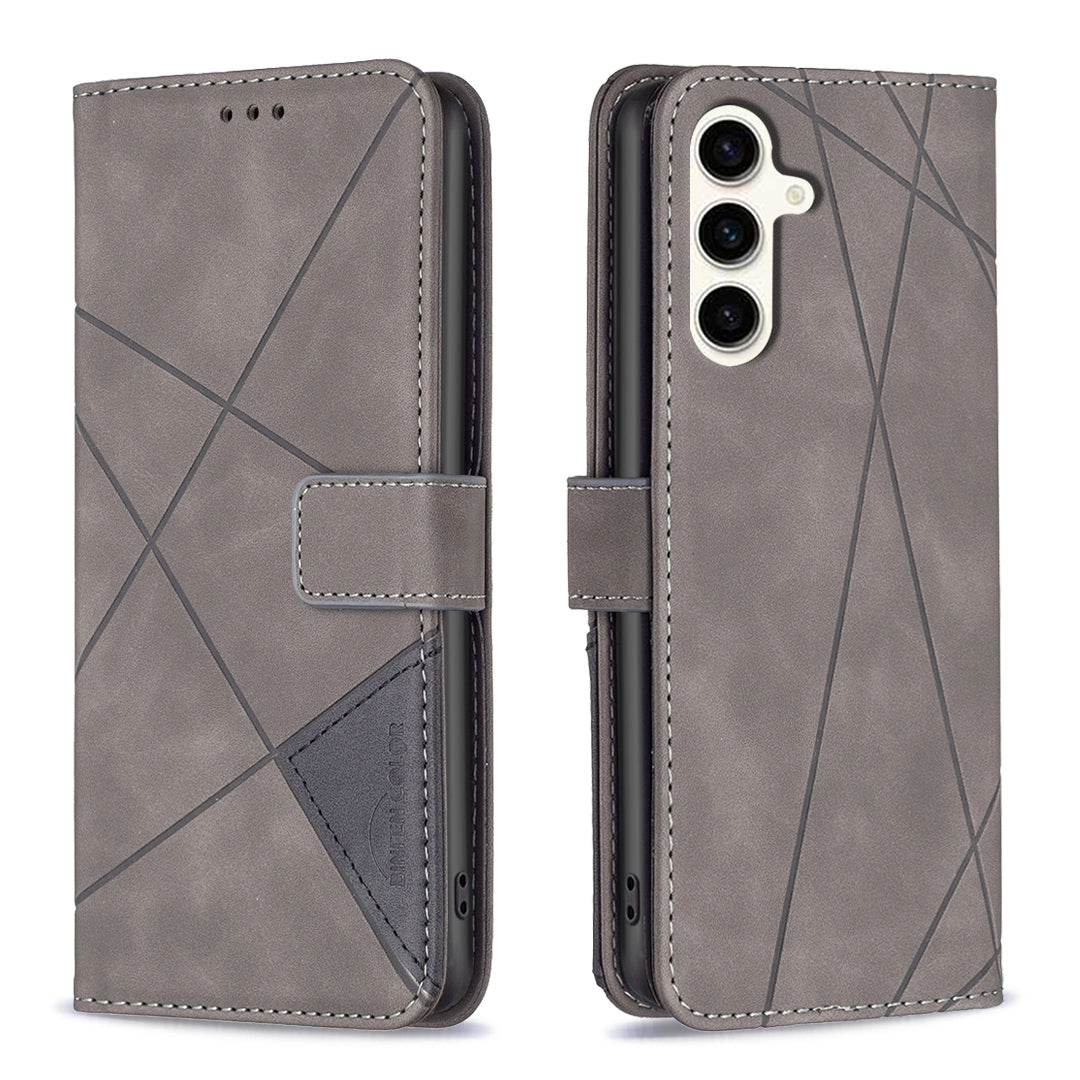 Samsung Galaxy S23 FE 5G Rhombus Texture Leather Phone Case with Magnetic Buckle and Card Holder