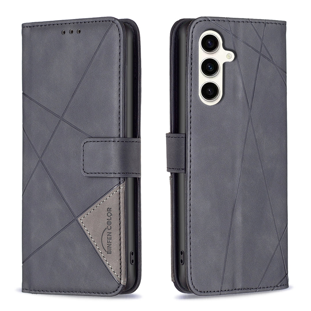 Samsung Galaxy S23 FE 5G Rhombus Texture Leather Phone Case with Magnetic Buckle and Card Holder