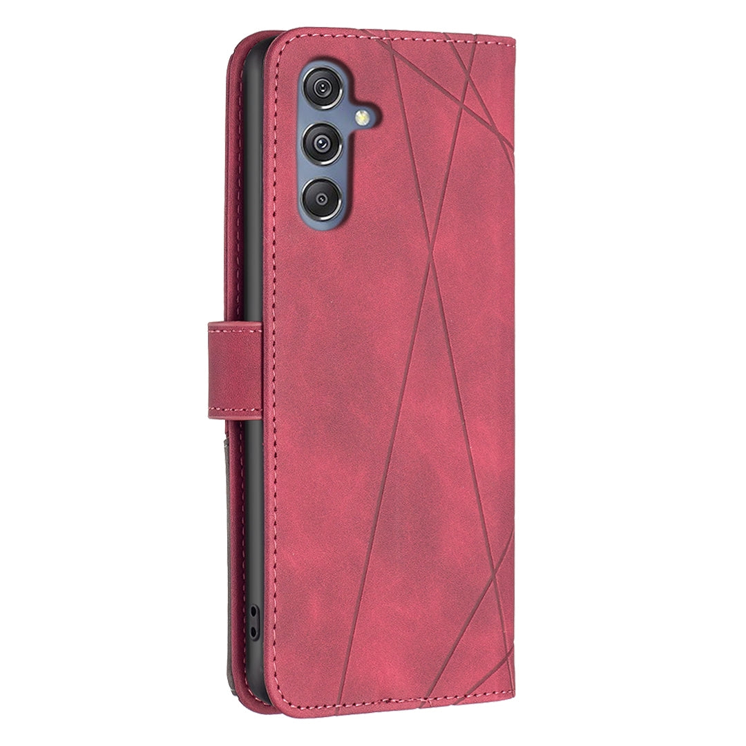 Samsung Galaxy M34 5G Rhombus Texture Leather Phone Case with Magnetic Buckle and Card Holder