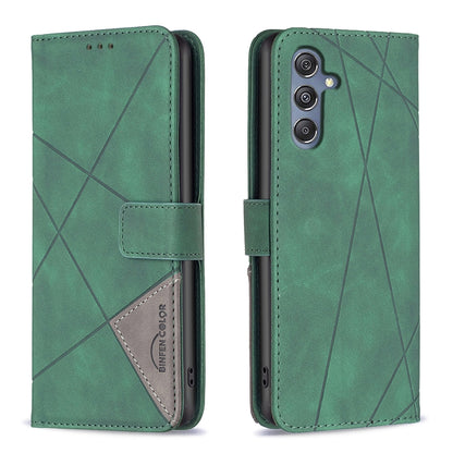 Samsung Galaxy M34 5G Rhombus Texture Leather Phone Case with Magnetic Buckle and Card Holder