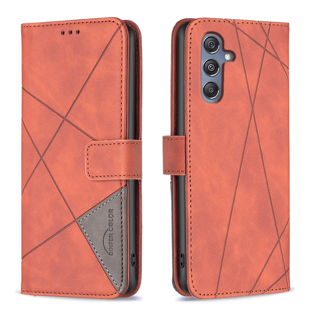 Samsung Galaxy M34 5G Rhombus Texture Leather Phone Case with Magnetic Buckle and Card Holder