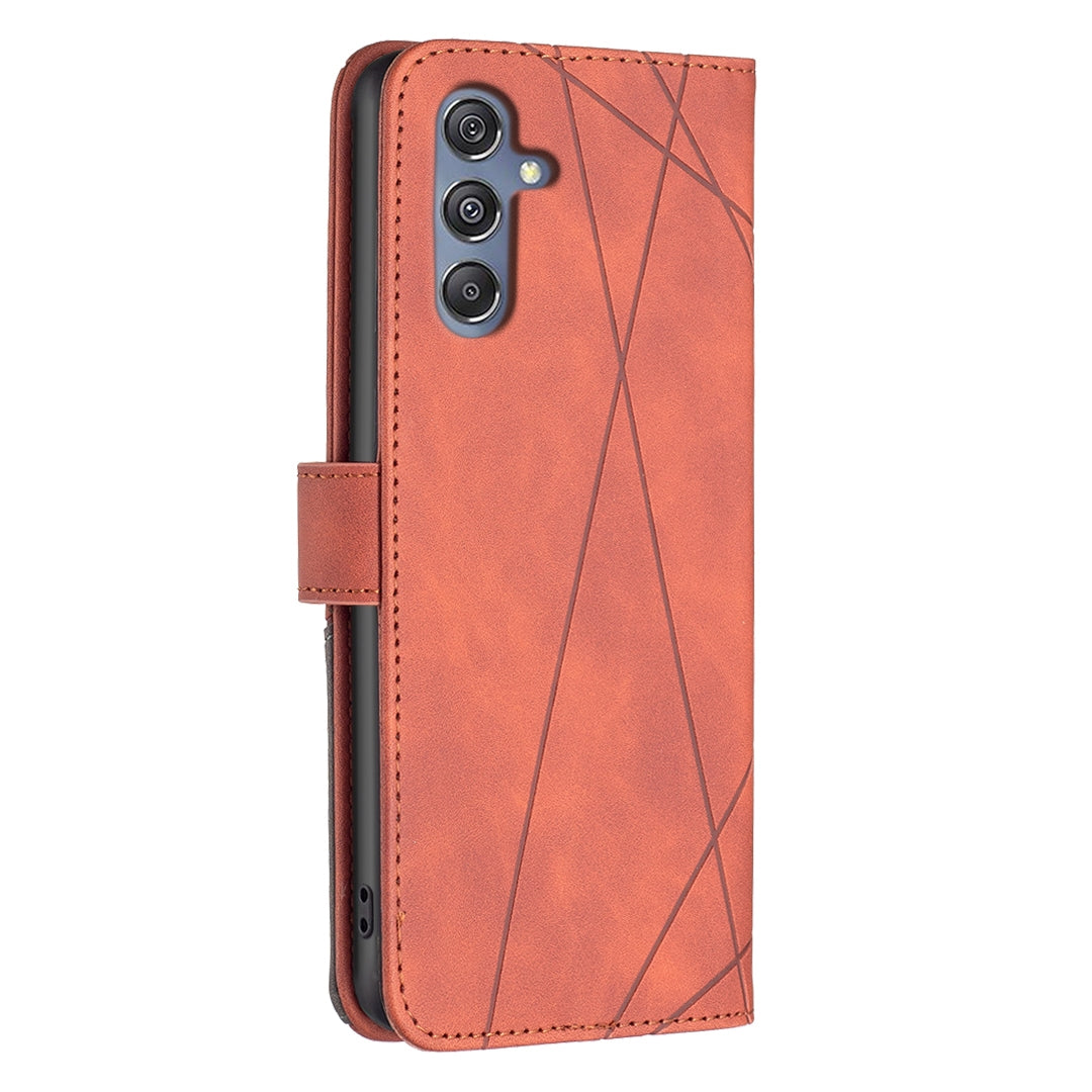 Samsung Galaxy M34 5G Rhombus Texture Leather Phone Case with Magnetic Buckle and Card Holder