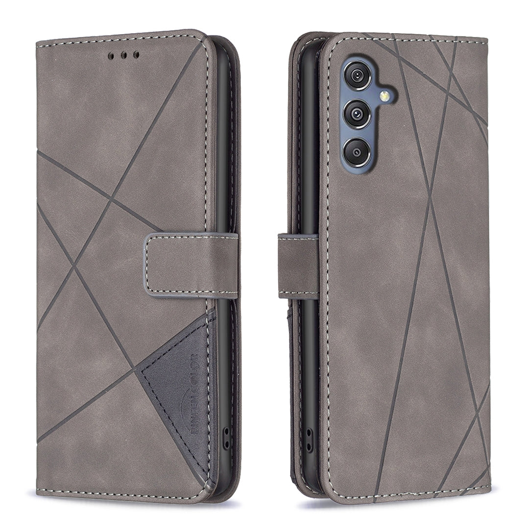 Samsung Galaxy M34 5G Rhombus Texture Leather Phone Case with Magnetic Buckle and Card Holder