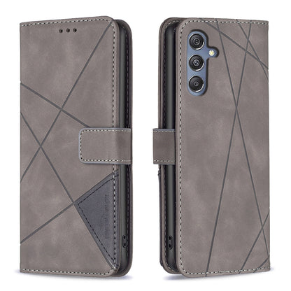 Samsung Galaxy M34 5G Rhombus Texture Leather Phone Case with Magnetic Buckle and Card Holder