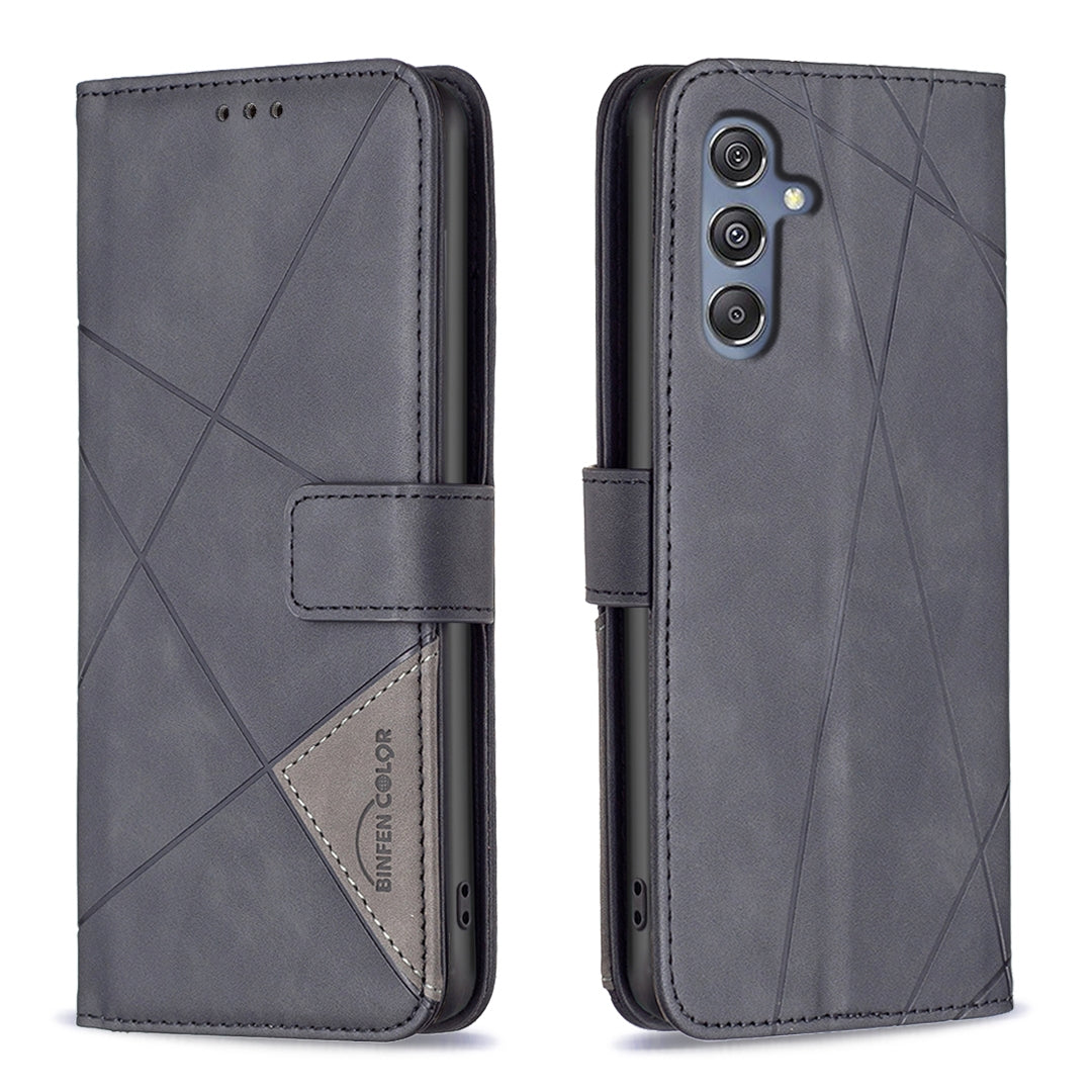 Samsung Galaxy M34 5G Rhombus Texture Leather Phone Case with Magnetic Buckle and Card Holder