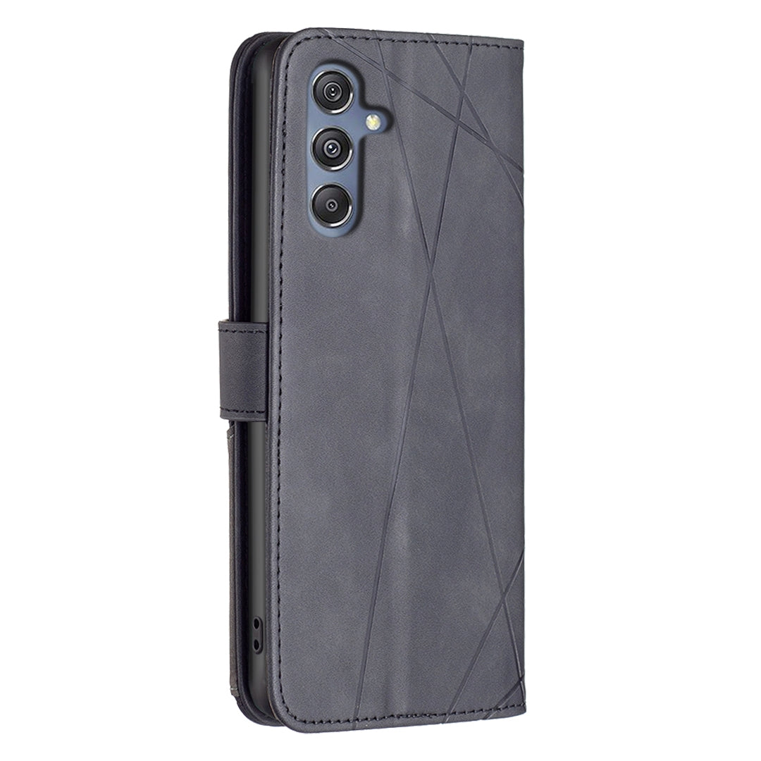 Samsung Galaxy M34 5G Rhombus Texture Leather Phone Case with Magnetic Buckle and Card Holder