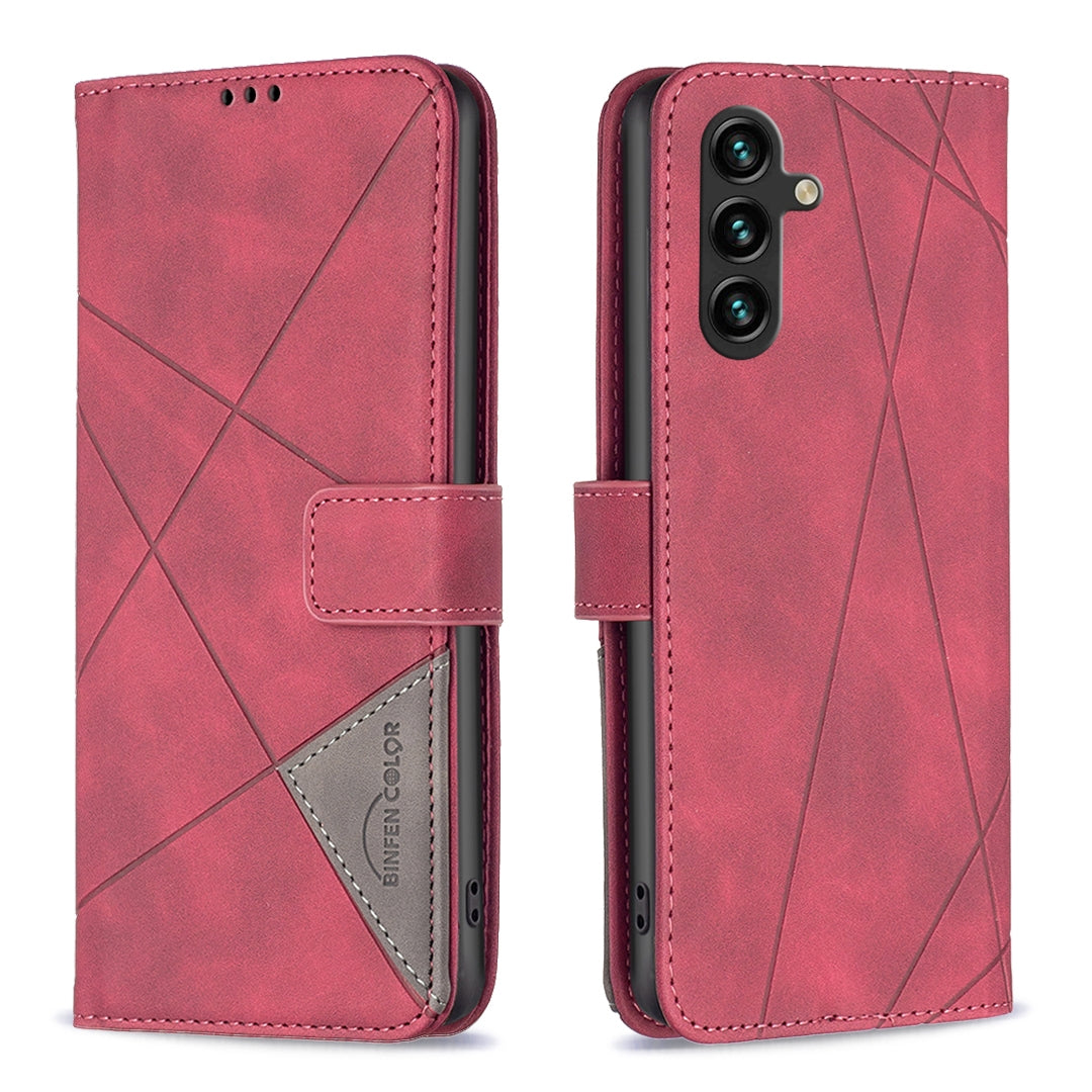 Samsung Galaxy A35 Rhombus Texture Leather Phone Case with Magnetic Buckle and Card Holder