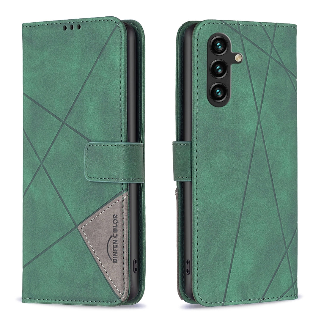 Samsung Galaxy A35 Rhombus Texture Leather Phone Case with Magnetic Buckle and Card Holder