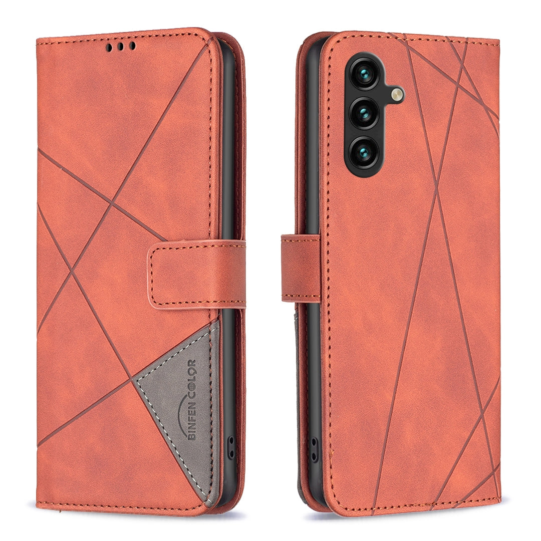 Samsung Galaxy A55 Rhombus Texture Leather Phone Case with Magnetic Buckle and Card Holder