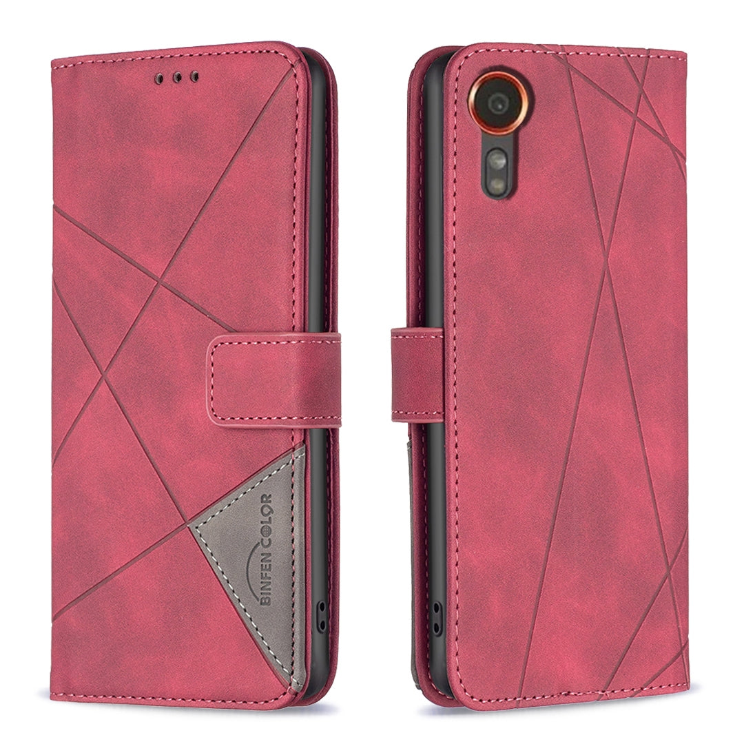 Samsung Galaxy Xcover 7 Rhombus Texture Leather Phone Case with Magnetic Buckle and Card Holder