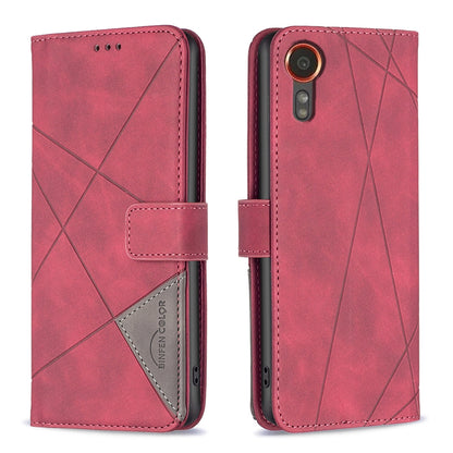 Samsung Galaxy Xcover 7 Rhombus Texture Leather Phone Case with Magnetic Buckle and Card Holder