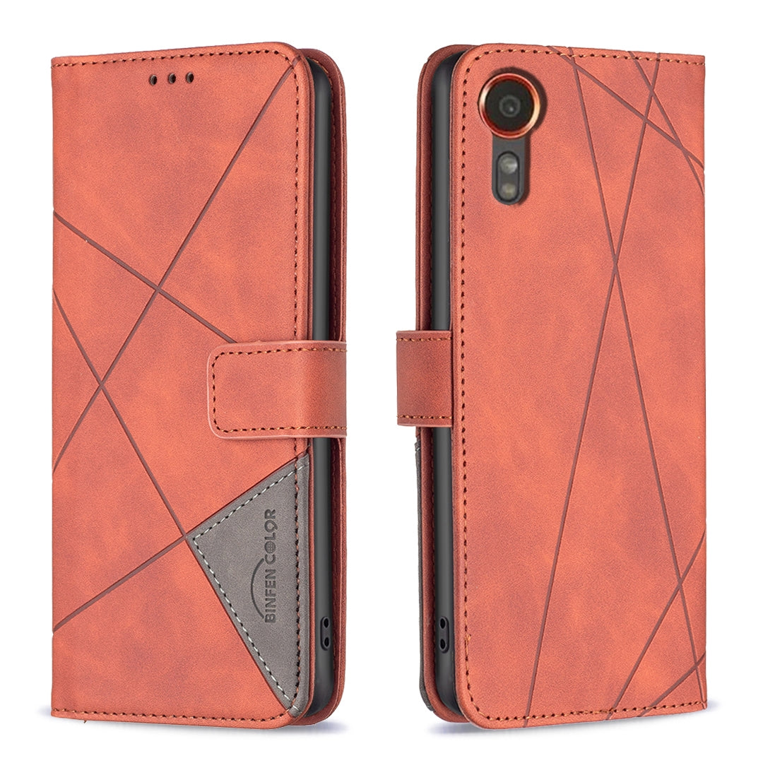 Samsung Galaxy Xcover 7 Rhombus Texture Leather Phone Case with Magnetic Buckle and Card Holder