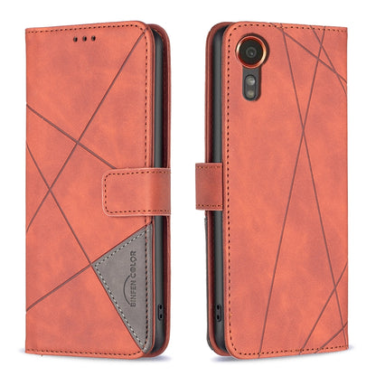 Samsung Galaxy Xcover 7 Rhombus Texture Leather Phone Case with Magnetic Buckle and Card Holder