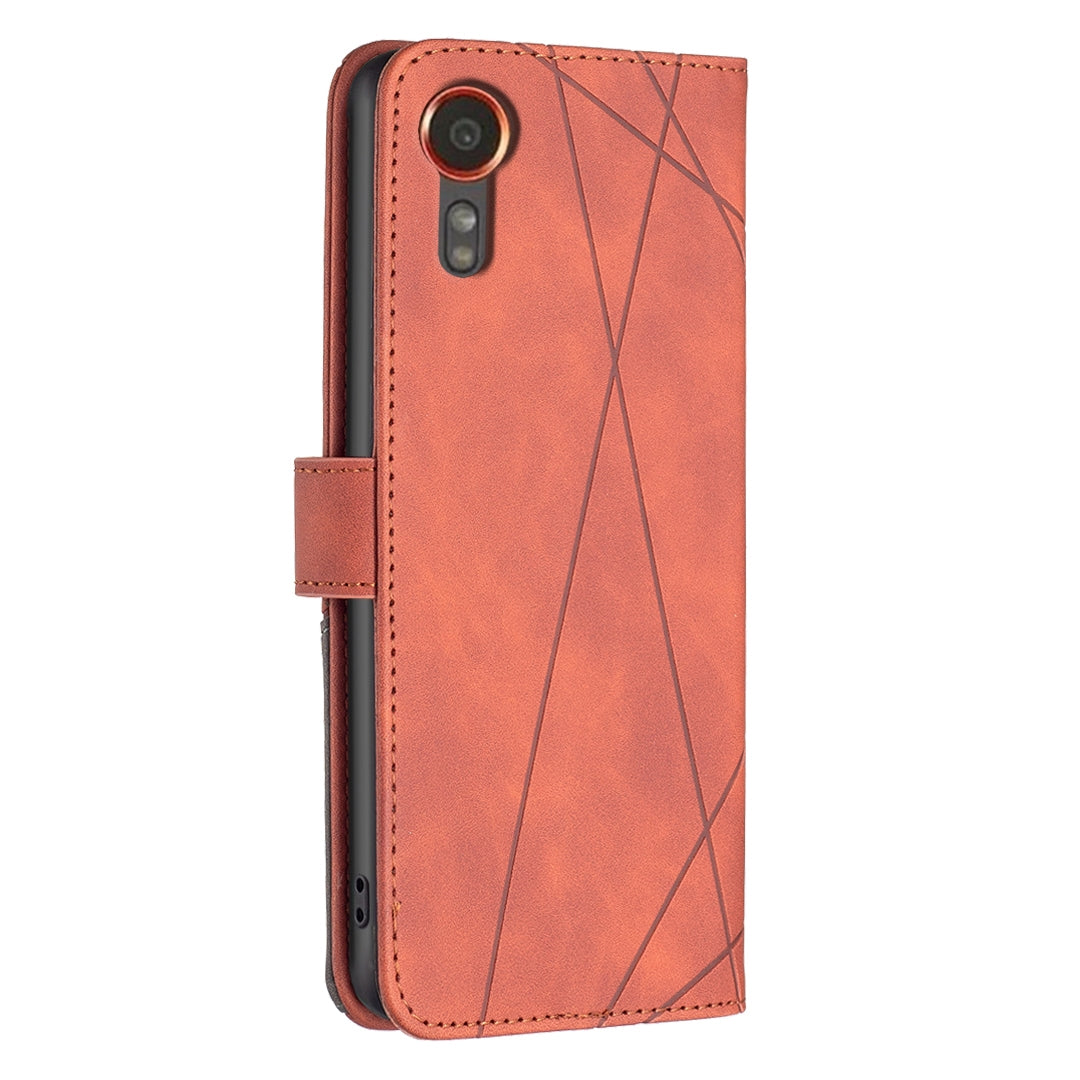 Samsung Galaxy Xcover 7 Rhombus Texture Leather Phone Case with Magnetic Buckle and Card Holder