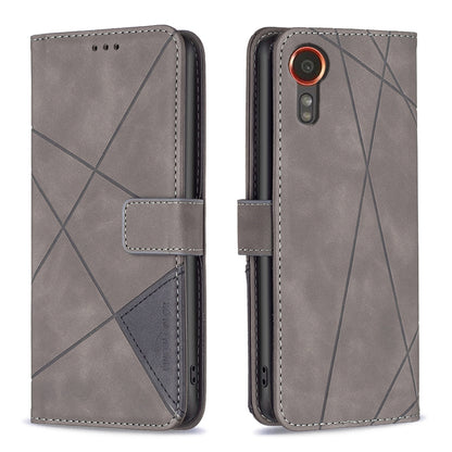 Samsung Galaxy Xcover 7 Rhombus Texture Leather Phone Case with Magnetic Buckle and Card Holder