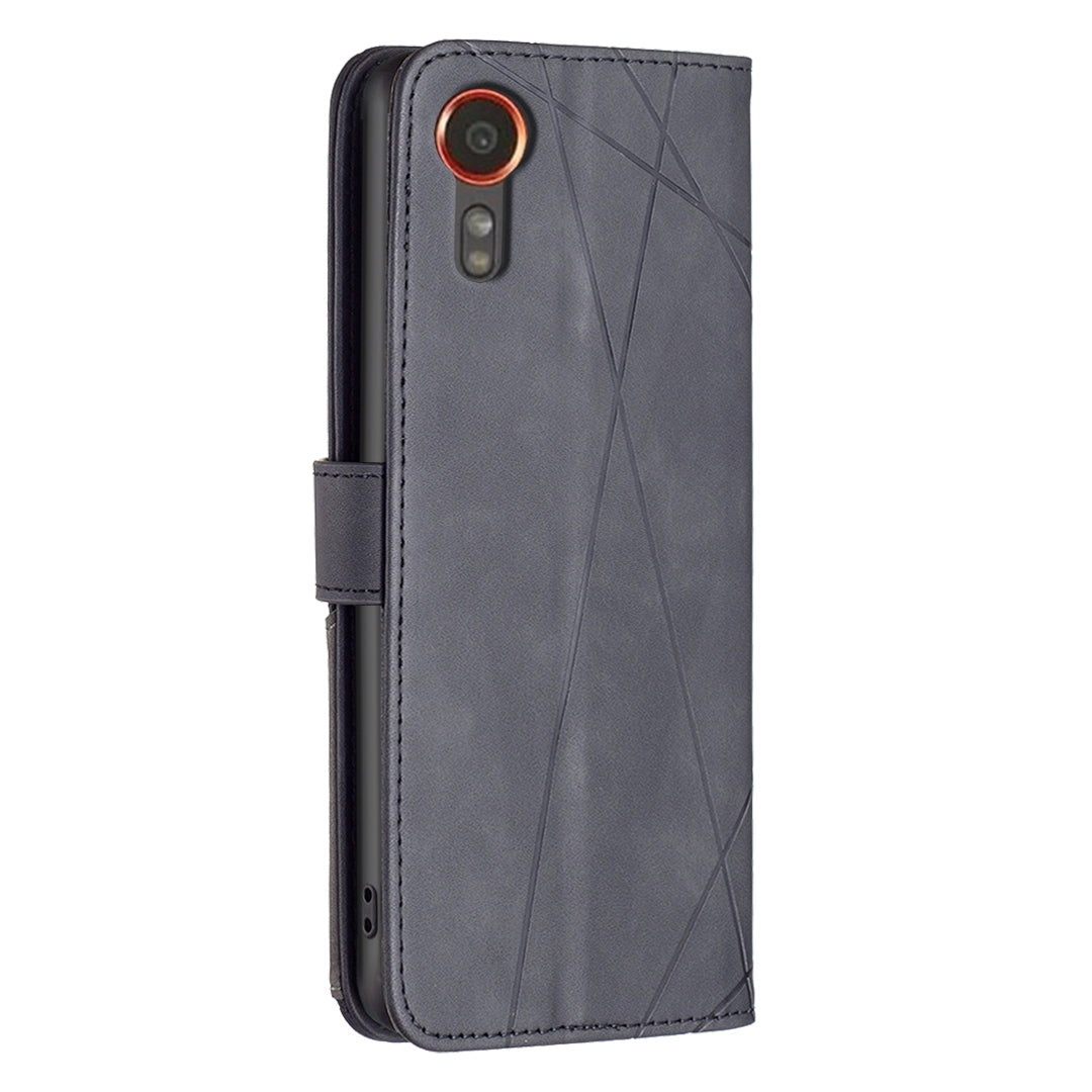 Samsung Galaxy Xcover 7 Rhombus Texture Leather Phone Case with Magnetic Buckle and Card Holder