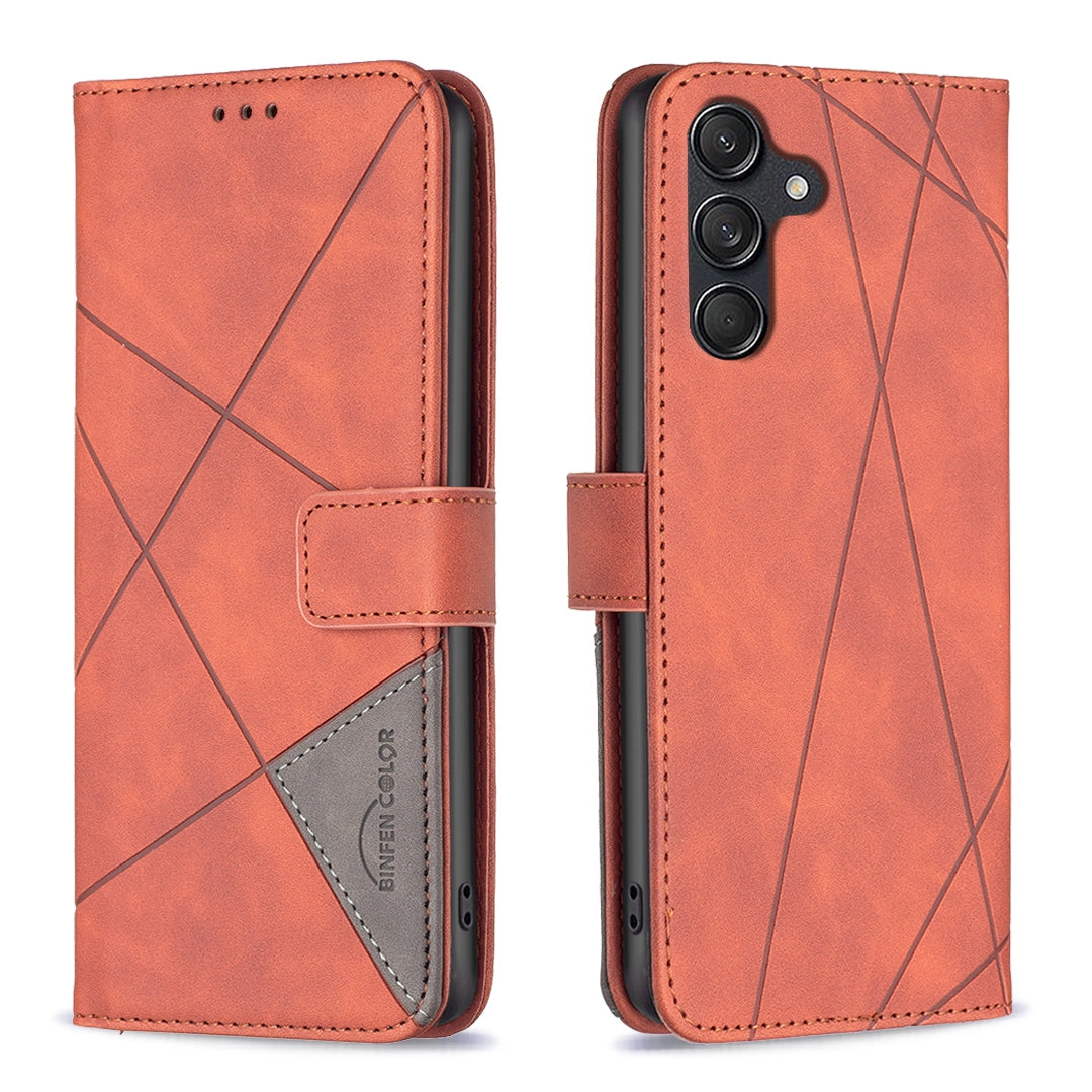 Samsung Galaxy M55 Rhombus Texture Leather Phone Case with Magnetic Buckle and Card Holder