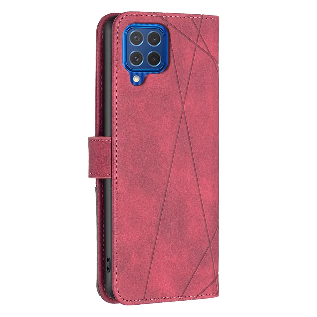 Samsung Galaxy M62 Rhombus Texture Leather Phone Case with Magnetic Buckle and Card Holder