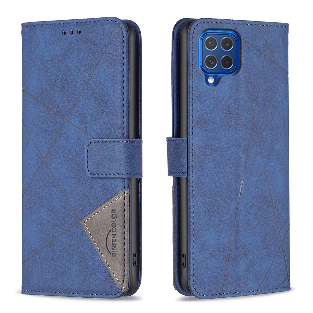 Samsung Galaxy M62 Rhombus Texture Leather Phone Case with Magnetic Buckle and Card Holder