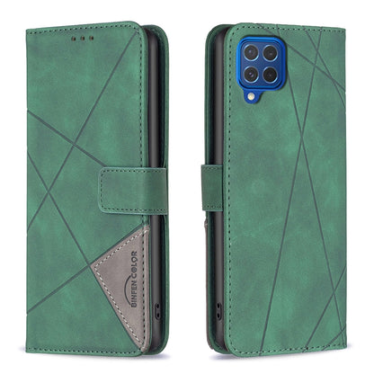 Samsung Galaxy M62 Rhombus Texture Leather Phone Case with Magnetic Buckle and Card Holder