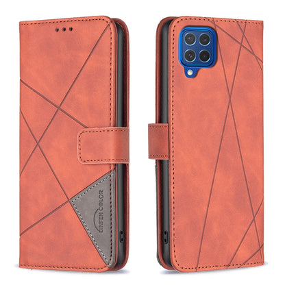 Samsung Galaxy M62 Rhombus Texture Leather Phone Case with Magnetic Buckle and Card Holder