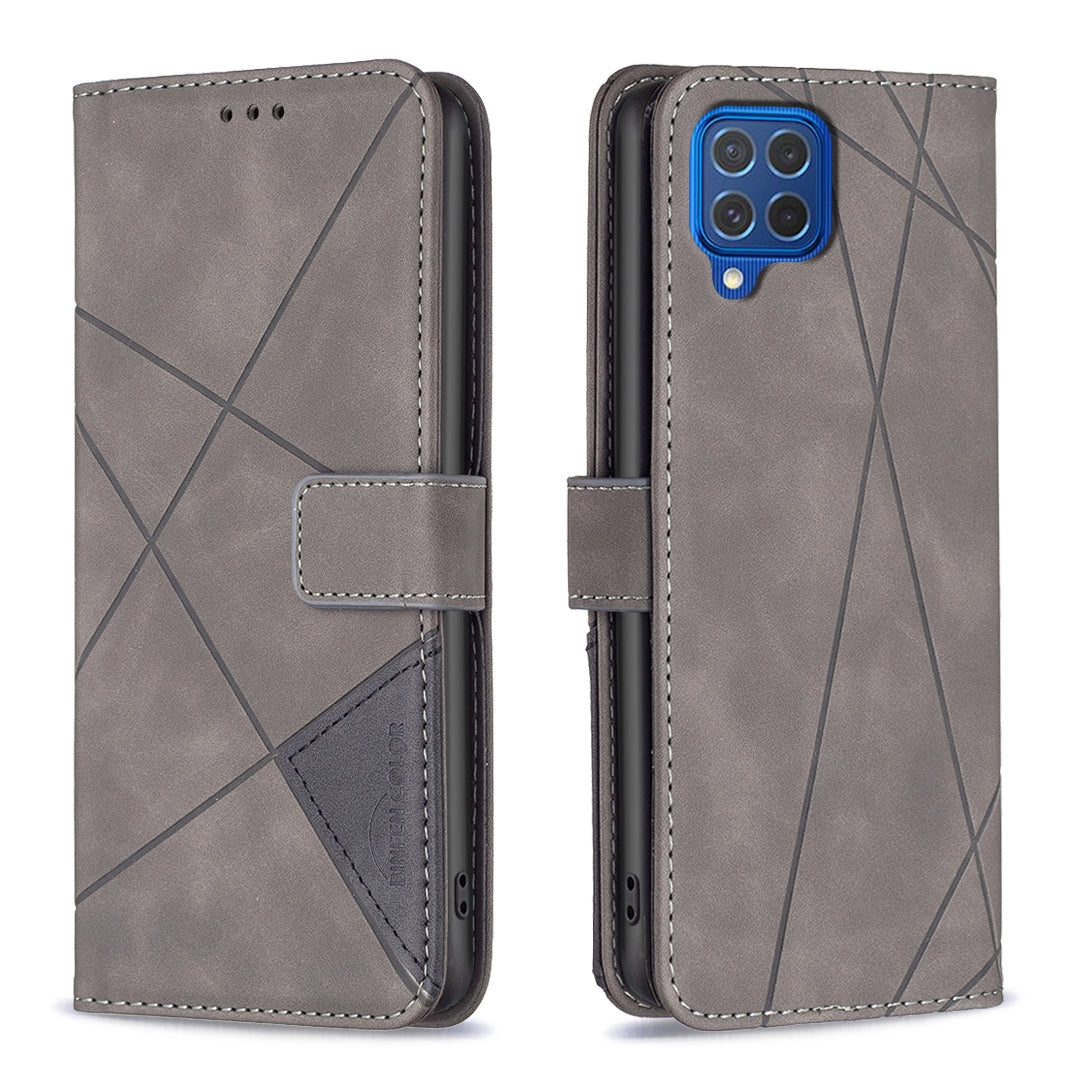 Samsung Galaxy M62 Rhombus Texture Leather Phone Case with Magnetic Buckle and Card Holder