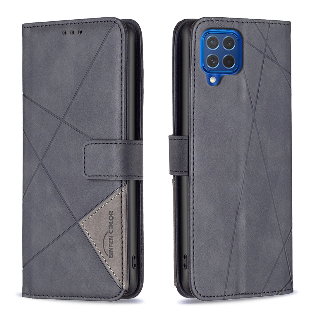 Samsung Galaxy M62 Rhombus Texture Leather Phone Case with Magnetic Buckle and Card Holder