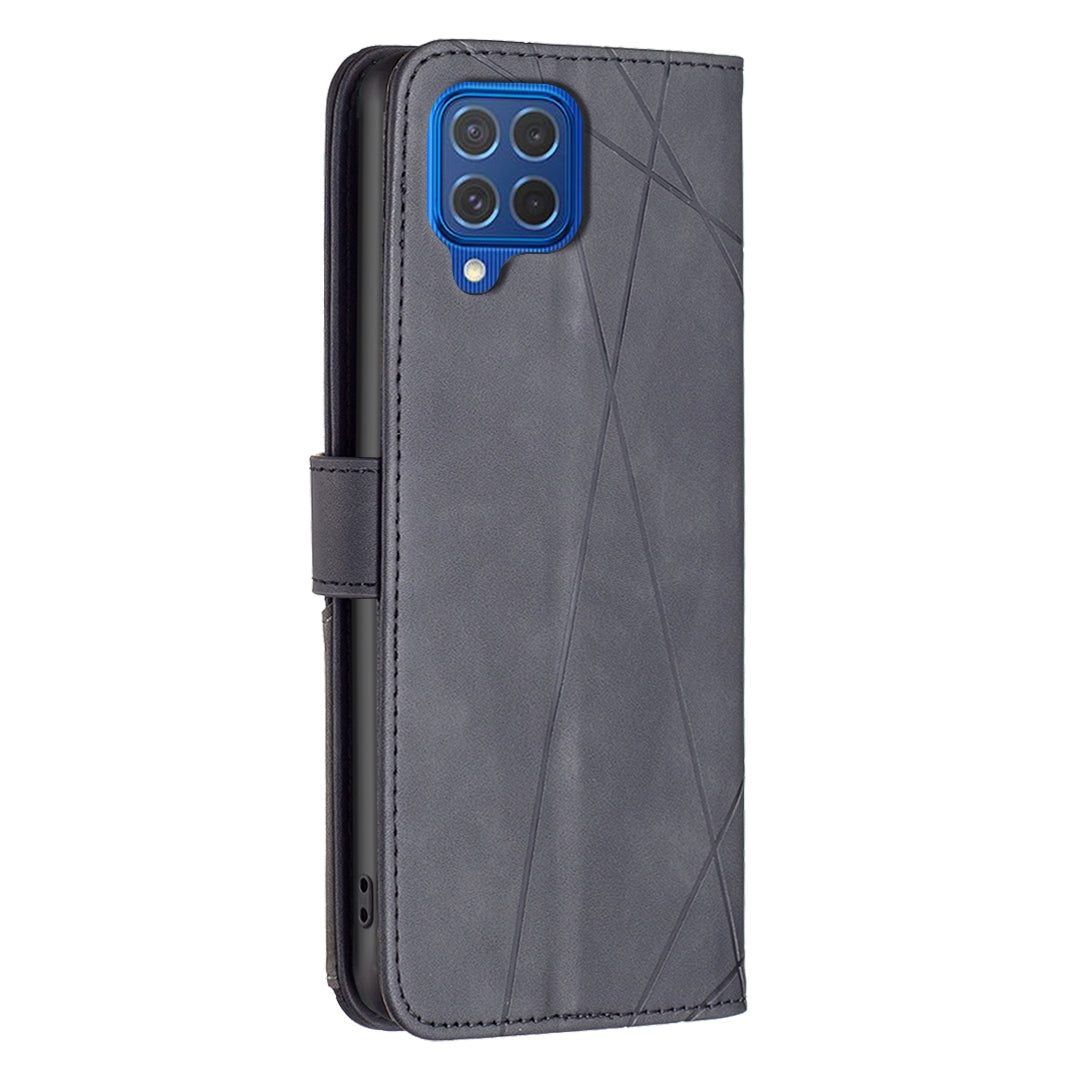 Samsung Galaxy M62 Rhombus Texture Leather Phone Case with Magnetic Buckle and Card Holder