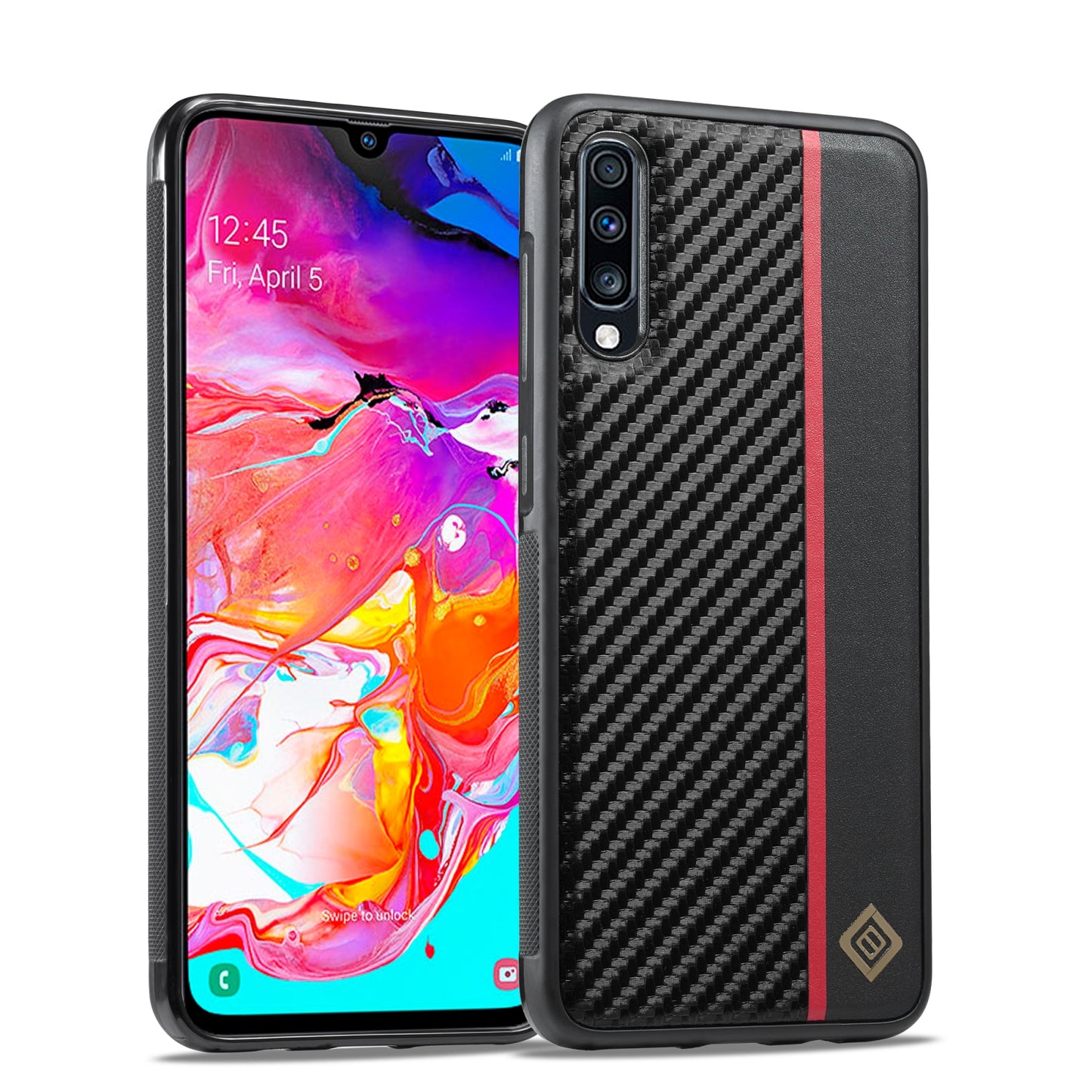 Samsung Galaxy A50 3-in-1 Carbon Fibre Texture Phone Case: Light, Shockproof & Sweatproof Protection - Black