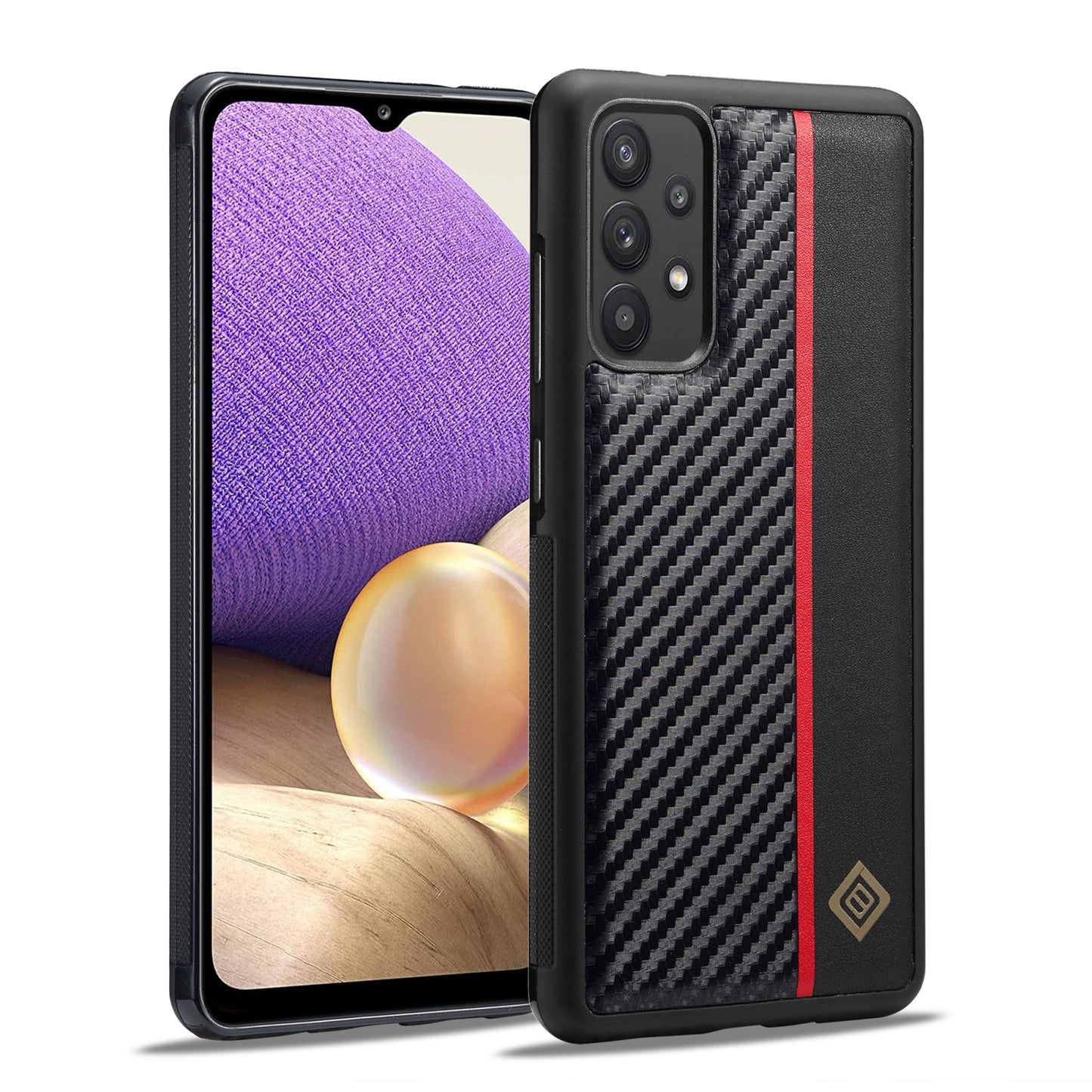 Samsung Galaxy A32 4G 3-in-1 Carbon Fibre Texture Phone Case: Light, Shockproof & Sweatproof Protection - Black