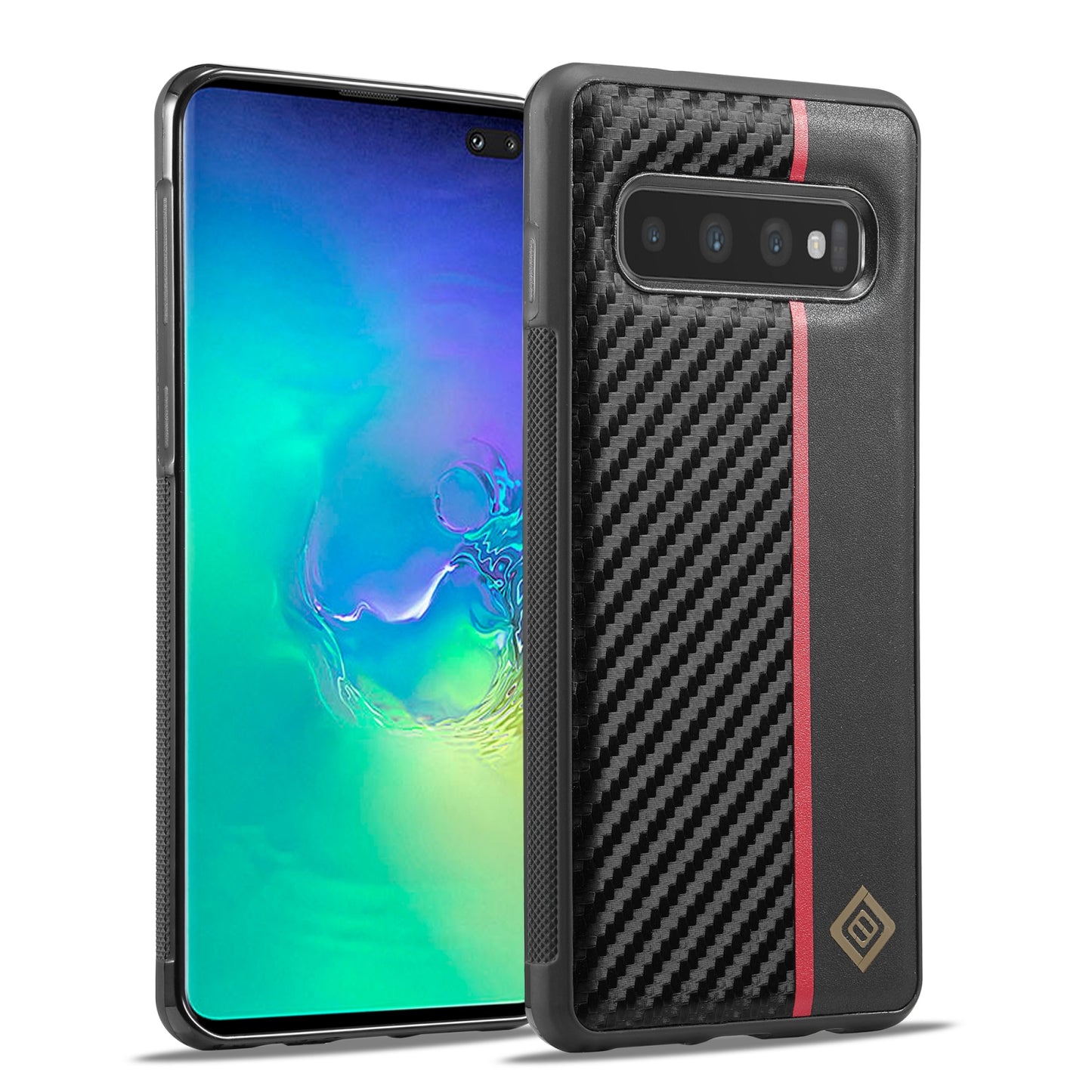 Samsung Galaxy S10 3-in-1 Carbon Fibre Texture Phone Case: Light, Shockproof & Sweatproof Protection - Black