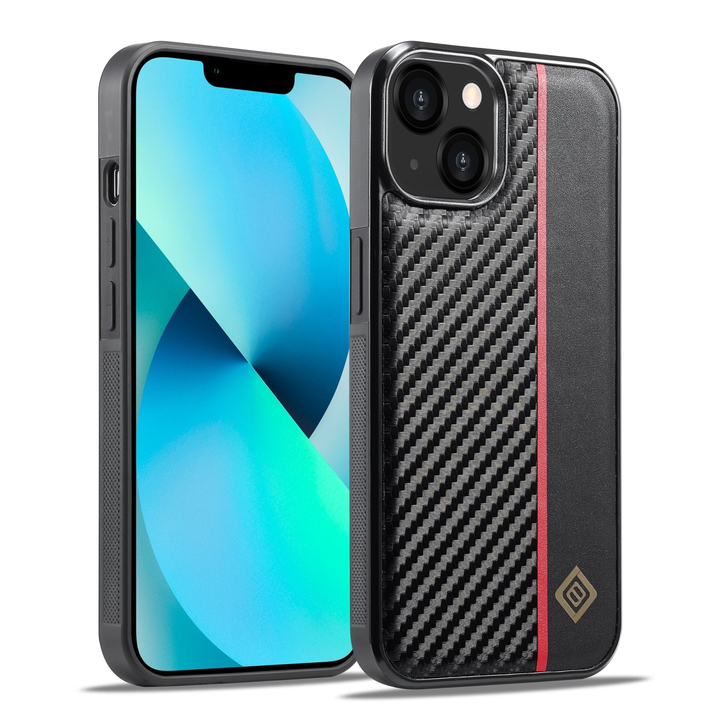 iPhone 13 3-in-1 Carbon Fibre Texture Phone Case: Light, Shockproof & Sweatproof Protection - Black