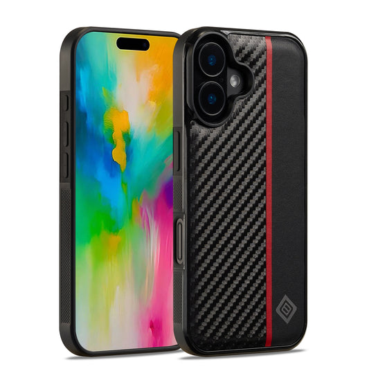 iPhone 16 Plus 3-in-1 Carbon Fibre Texture Phone Case: Light, Shockproof & Sweatproof Protection - Black