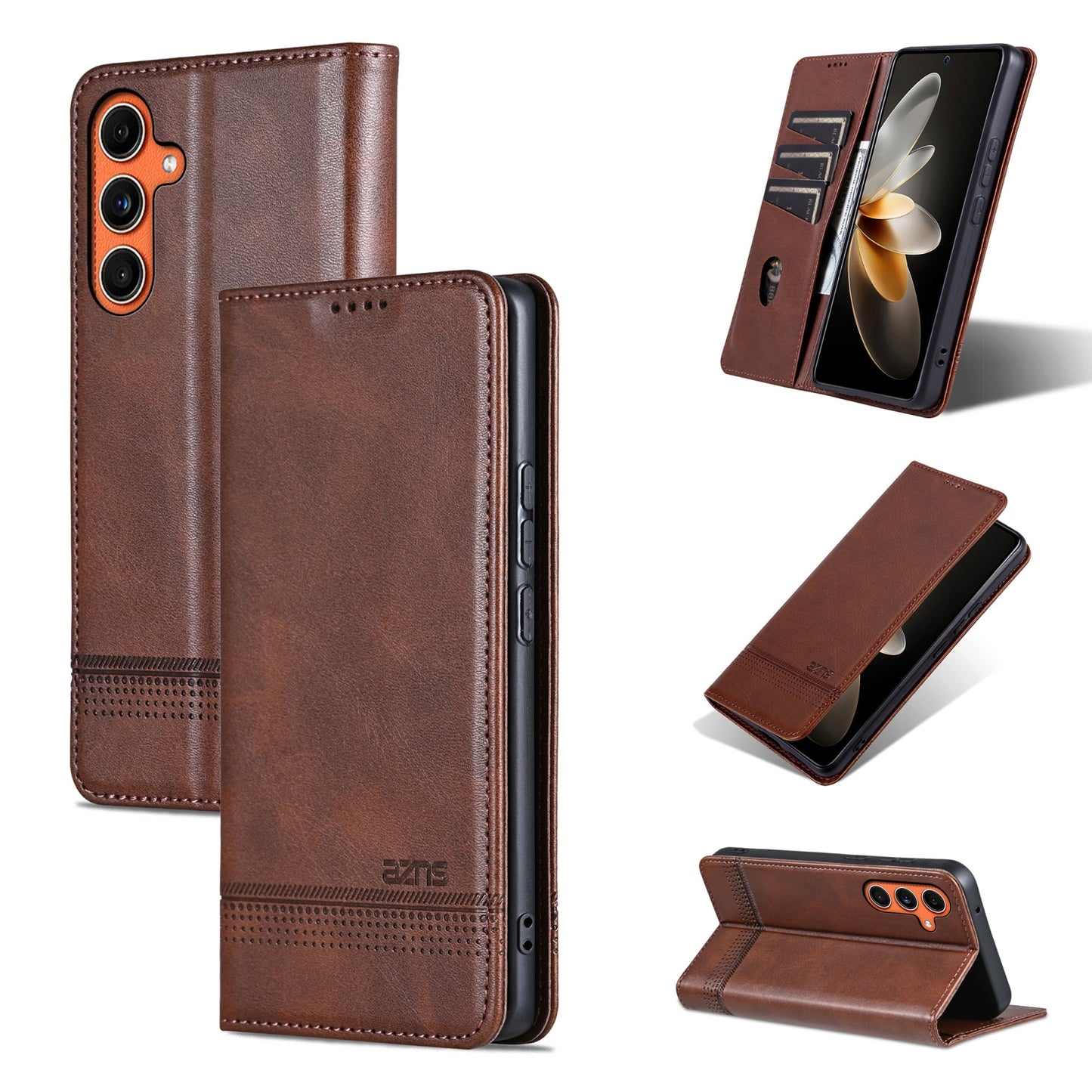 Samsung Galaxy C55/M55 Leather Wallet Case with Card Holder & Magnetic Closure