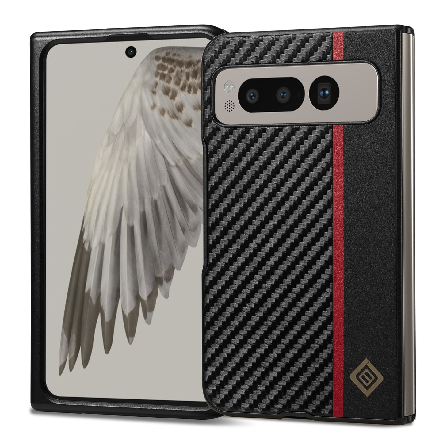 Google Pixel Fold 3-in-1 Carbon Fibre Texture Phone Case: Light, Shockproof & Sweatproof Protection - Black