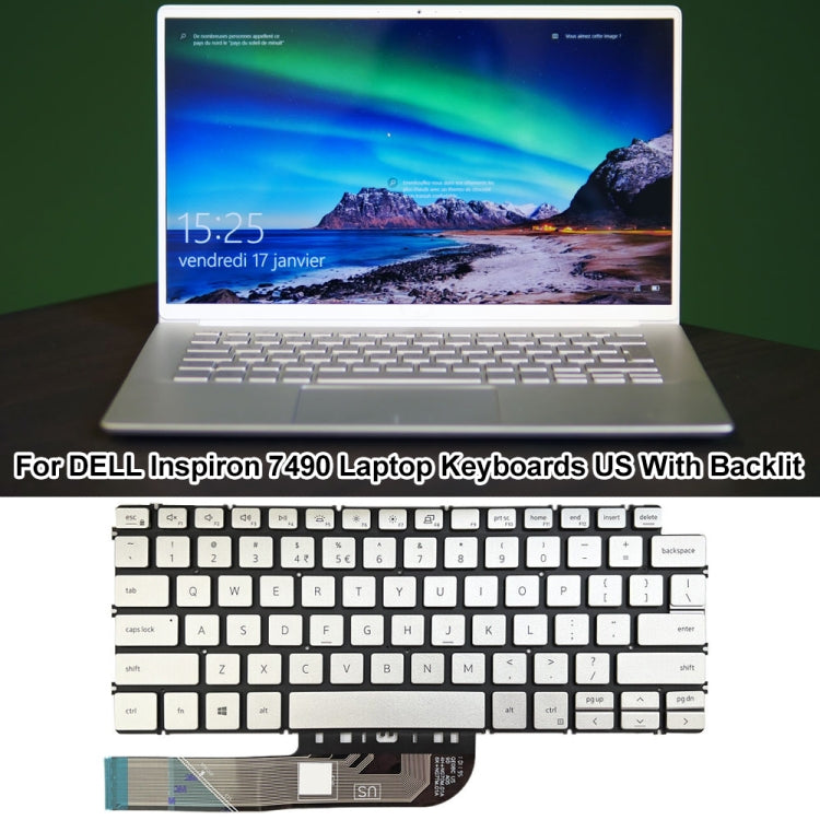 Dell Inspiron 7490 / Vostro 5390 US Version Backlit Laptop Keyboard (Silver) - Compatible Replacement Part