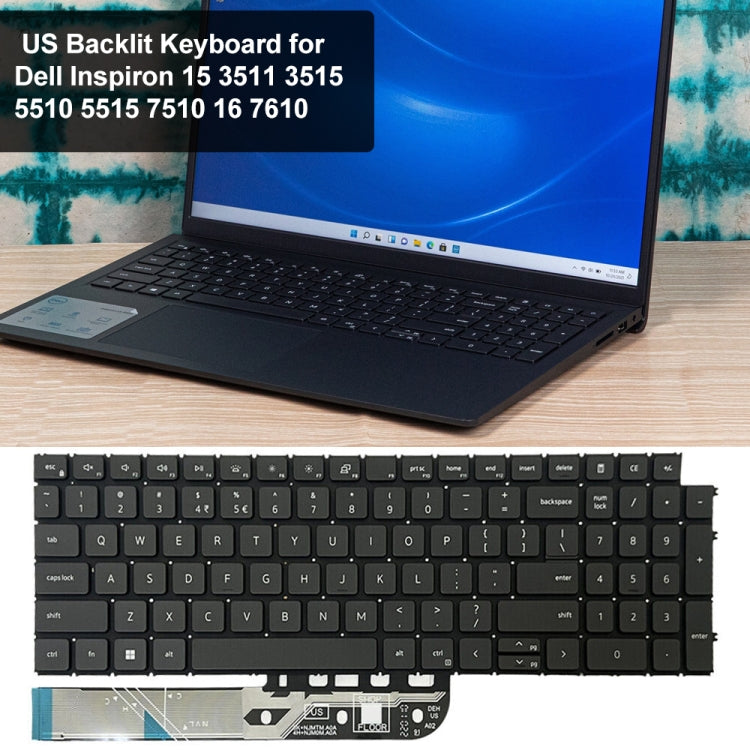 Dell Inspiron 15-3511, 3515, 5510, 7510, 16-7610 US Version Backlit Keyboard (Black) - Replacement Part