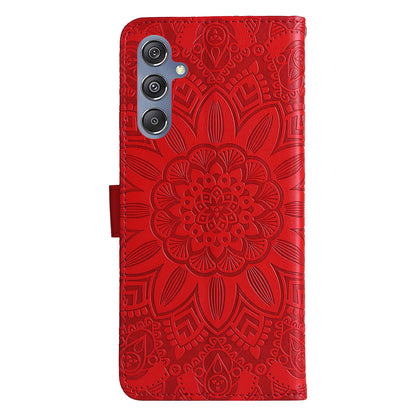 Samsung Galaxy M34 5G Sunflower Embossed Leather Wallet Phone Case with Kickstand and Card Holder