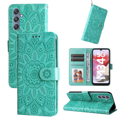 Samsung Galaxy M34 5G Sunflower Embossed Leather Wallet Phone Case with Kickstand and Card Holder