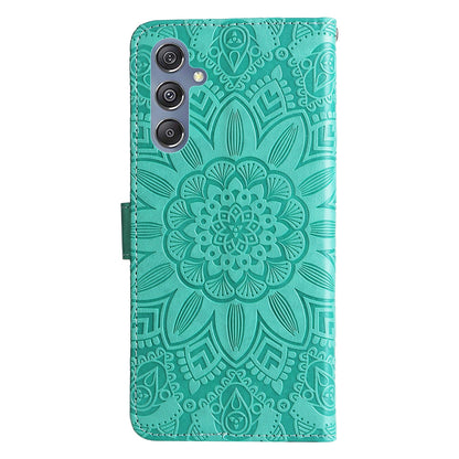 Samsung Galaxy M34 5G Sunflower Embossed Leather Wallet Phone Case with Kickstand and Card Holder