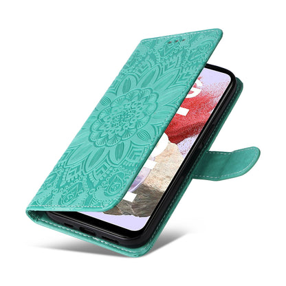 Samsung Galaxy M34 5G Sunflower Embossed Leather Wallet Phone Case with Kickstand and Card Holder