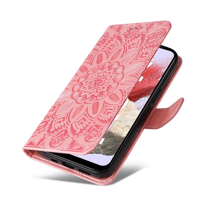 Samsung Galaxy M34 5G Sunflower Embossed Leather Wallet Phone Case with Kickstand and Card Holder