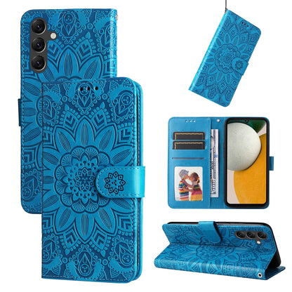 Samsung Galaxy A15 Sunflower Embossed Leather Wallet Phone Case with Kickstand and Card Holder