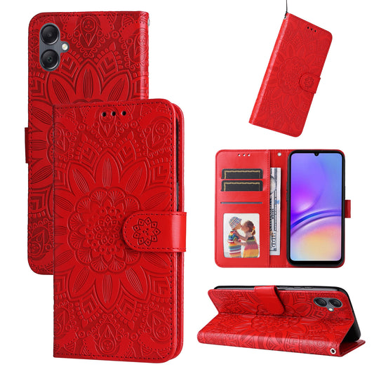 Samsung Galaxy A05 Sunflower Embossed Leather Wallet Phone Case with Kickstand and Card Holder
