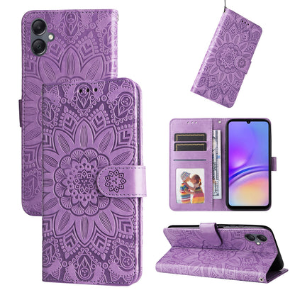 Samsung Galaxy A05 Sunflower Embossed Leather Wallet Phone Case with Kickstand and Card Holder